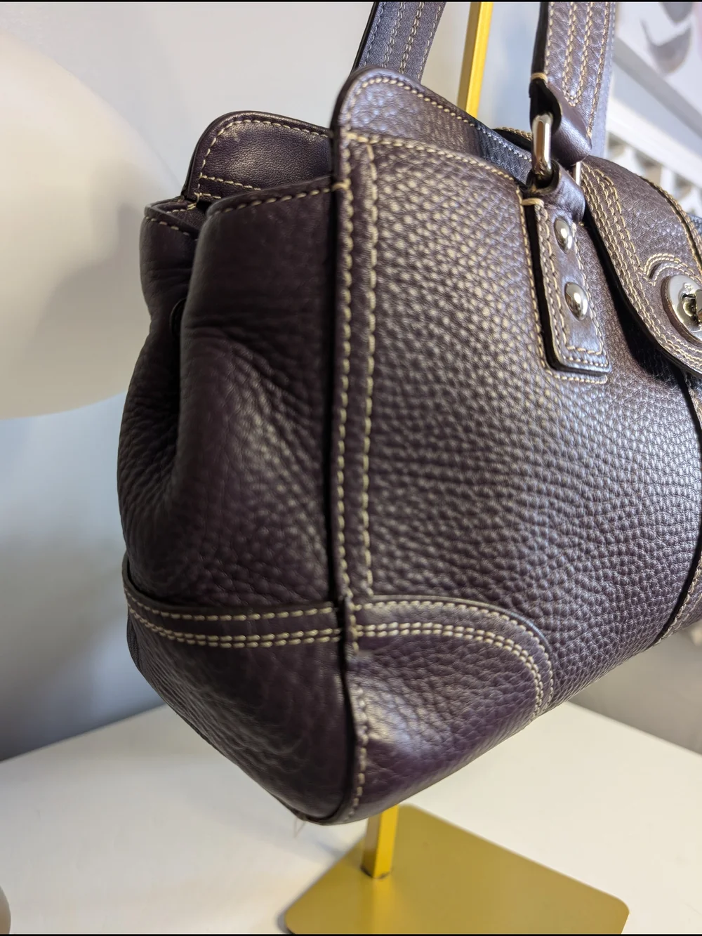 Coach Y2K Hamptons Pebbled Leather Satchel #F13961, Purple, EUC!